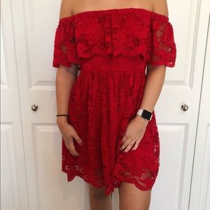 Red Off The Shoulder Lace Dress